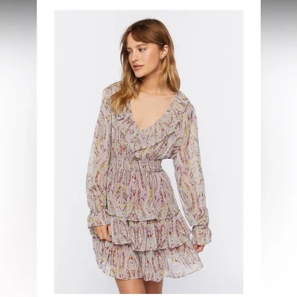 Forever 21 Dresses Forever 2 Paisley Print Chiffon Mini Dress Burgundymulti Poshmark